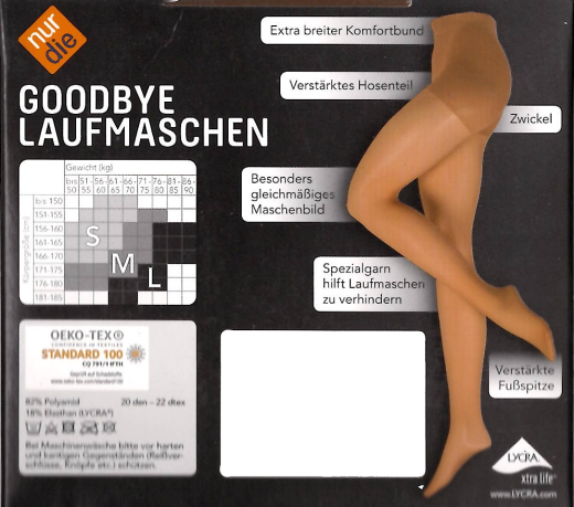 Damen Feinstrumpfhose Goodbye Laufmaschen Größe M 20 DEN nurdie
